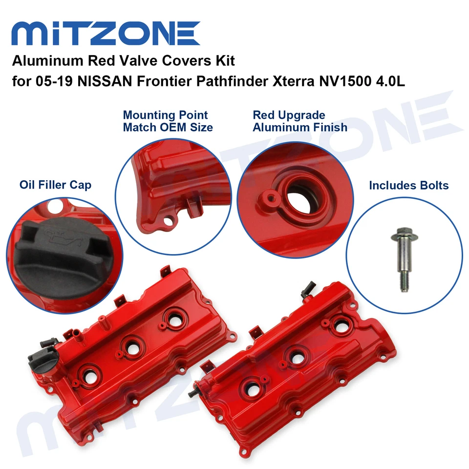 Kit de cubiertas de válvula de aluminio rojo para 05-19 Nissan Frontier Pathfinder Xterra 4,0 L🚗 Foto 4 de 4