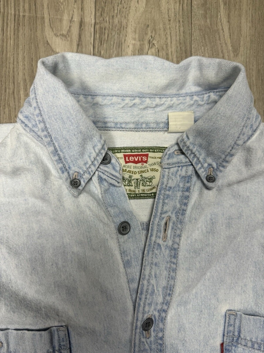 Levi's Strauss Denim Shirt Mens L Button Vintage Green Label Red