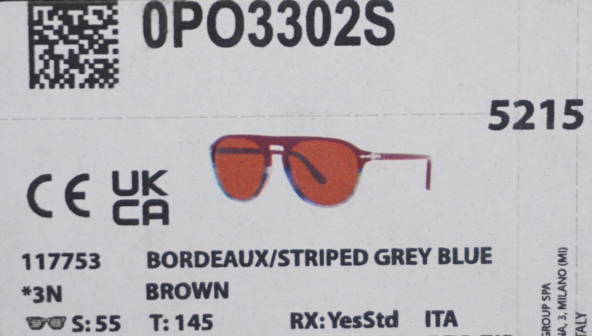 Persol Sunglasses New Bordeaux Striped Grey Blue Brown PO3302S