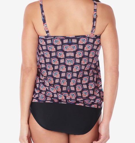 Swim Solutions Women's Bandeau Blouson Printed Side-Tie Tankini Top, Multi, 14 - Picture 2 of 2