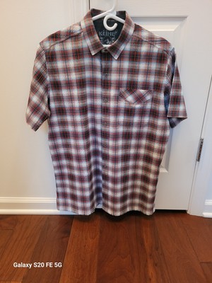 Kuhl Plaid Button Front S/S Textured Seersucker Shirt, Men's Size Medium