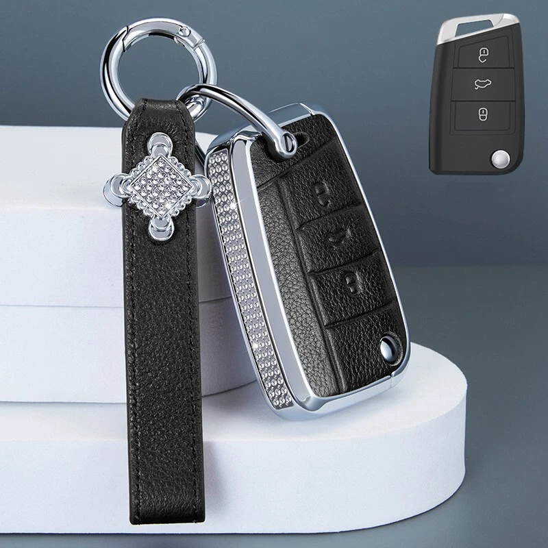 Zinc Alloy Diamond Car Key Case Cover For VW Volkswagen Polo Skoda Golf Tiguan Foto 2 de 4