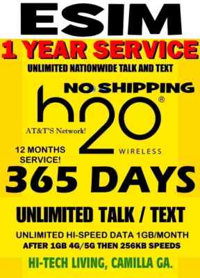 H2O H20  ESIM ACTIVATION    1 YEAR UNLIMITED TALK/TEXT  WITH 3 GB EVERY MONTH!!