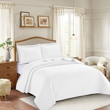 3 Piece Bedspread Bed Throw Bedding Set Single Double King Quilted Throw & Shams