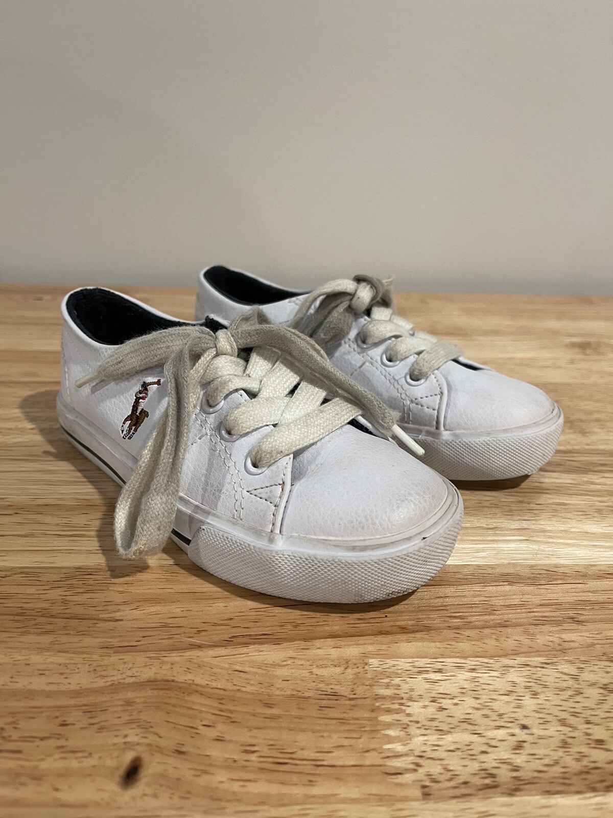 Scarpe sneakers Polo Ralph Lauren bianche in pelle blu pony giovanili taglia 10 5