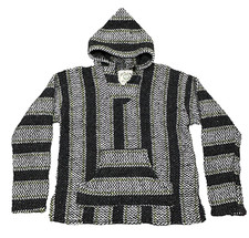Baja Joe Hoodie Mens Medium Black Gray Striped Pullover Jacket Hippie Drug Rug