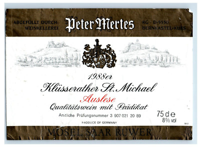 1970's-80's Peter Mertes Klussenather Auslese German Wine Label Original S18E