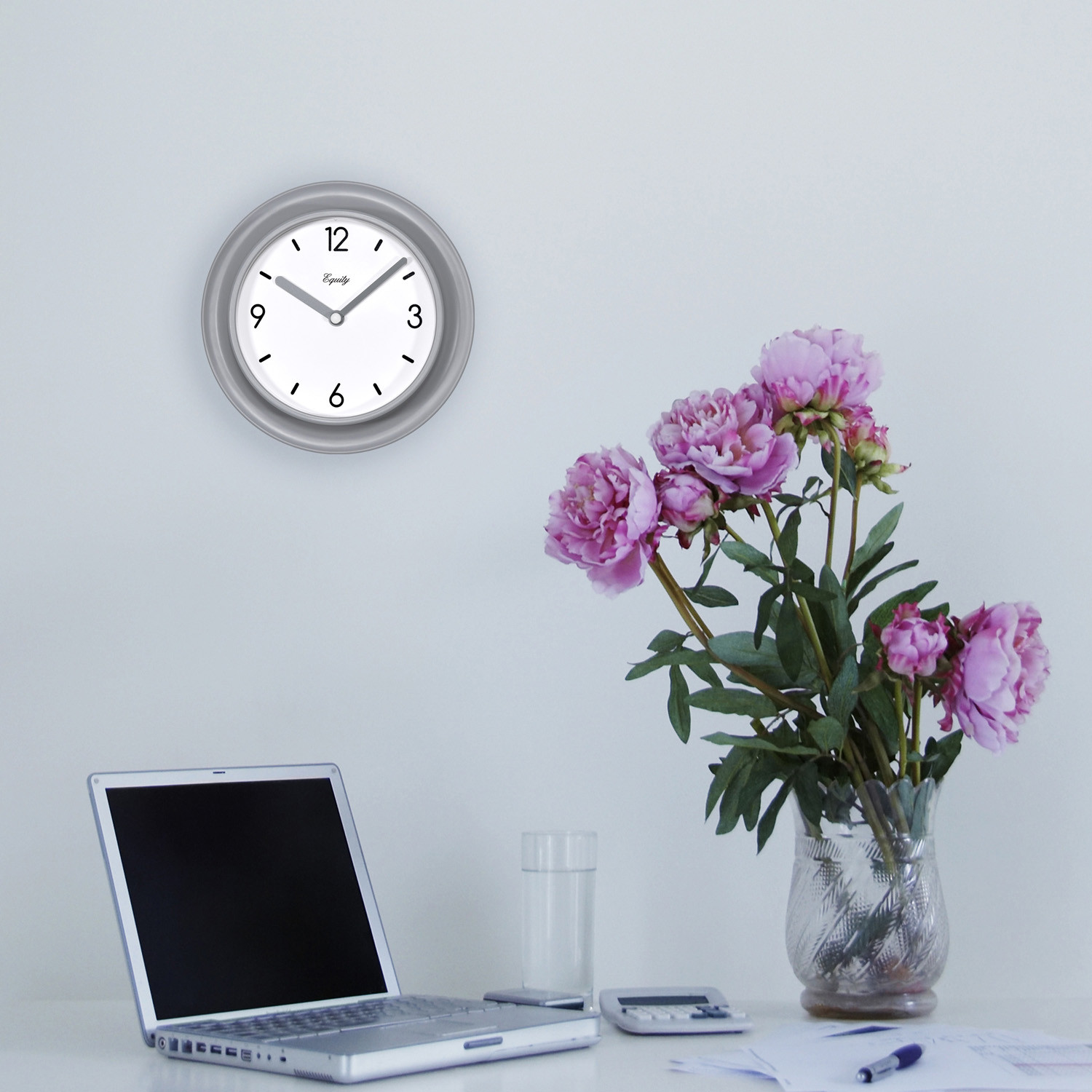 20860 Equity by La Crosse 7" Beveled Plastic Slate Gray Frame Analog Wall Clock
