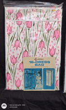 1 Vtg 60's Hot Pink Tulip floral Closet 16 Dress hanging garment bag 54" NOS MCM