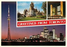 Postcard 3 Views of Toronto, Ontario, Canada - Casa Loma, City Hall, CN Tower