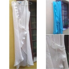 Zara Wrap Frill Detaill Dress in White and Sea Blue-Green (Turquoise) Size M