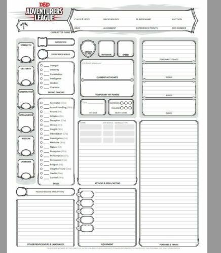 Set Of 12 D D 5e Character Sheets 5th Edition Dungeons Dragons Rpg Official Ebay