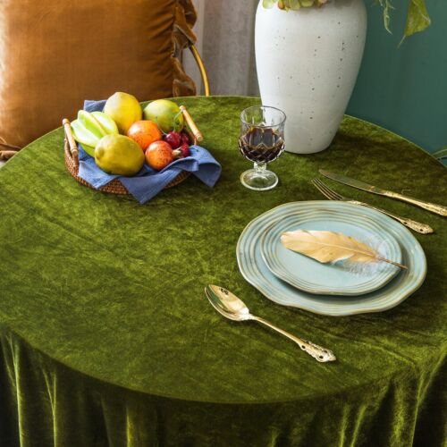 Velvet Tablecloth Luxurious Solid Round Table ClothOblong Retro Farmhouse Ruf... - Picture 5 of 7