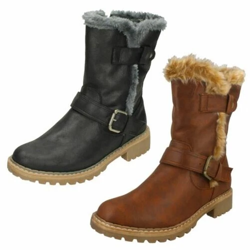 Femmes Down To Earth Décontracté Bord Fourrure Bottes Mollet F5R0866 - Photo 1/1