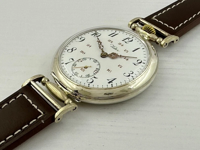 维克多古董 1900 年代瑞士惊人艺术装饰银色男士手表带珐琅表盘 — 第 4/4 张图片