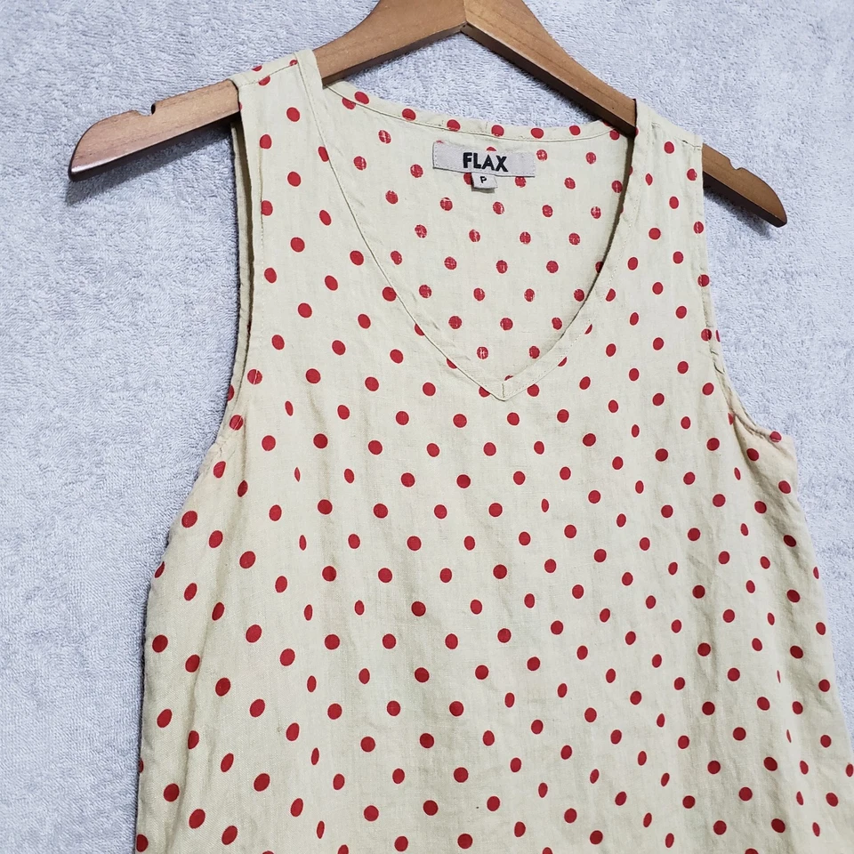 Vestido Lino Talla XS Corto Sin Mangas Cambio Lunares Caqui Rojo Pullover Foto 4 de 4