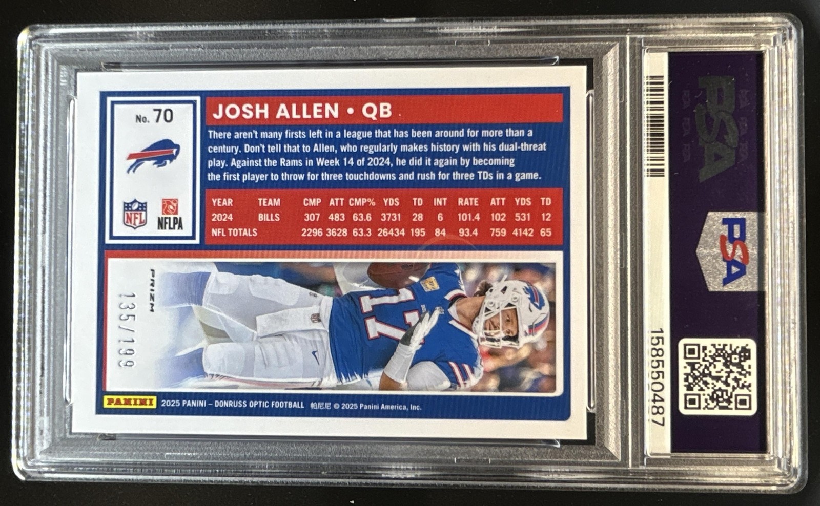 2025 Panini Donruss Optic Josh Allen Flex Prizm #/199 Bills PSA 9 view 2
