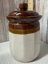Canister  Lidded Tri- Color Brown Ceramic Taiwan ROC Vintage 8&rdquo;  FREE SHIPPING