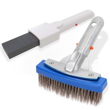 Pool Pumice Stone and 5 inch Stainless Steel Pool Brush Kit with EZ-Clip Hand...