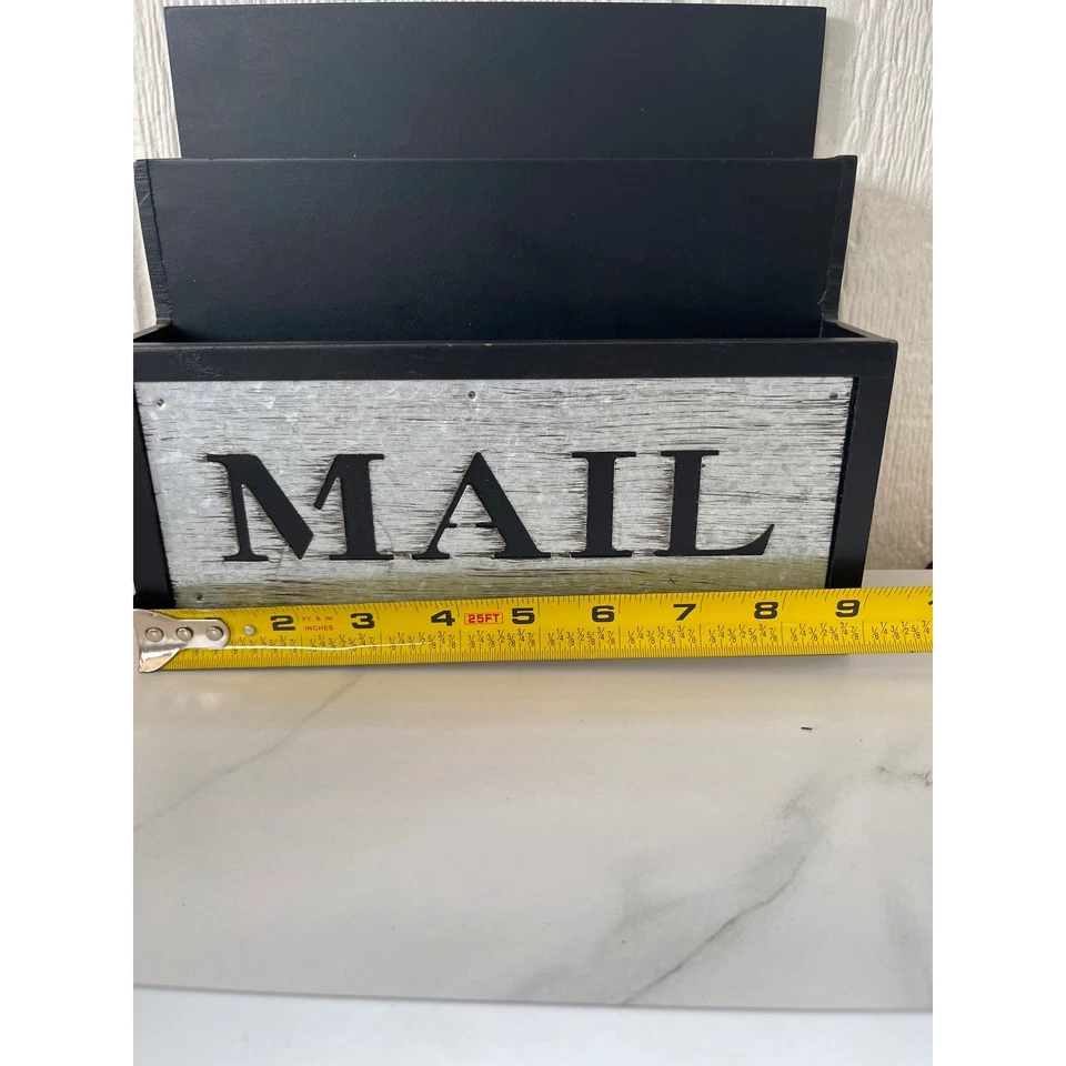 Rustic Mail Holder Organizer Black Galvanized Metal Wood Sign - Image 3 of 4