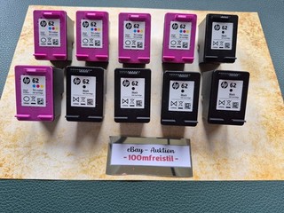 10 leere HP62 Tintenpatronen ( 5x Tri color / farbig u. 5x black / schwarz ) !