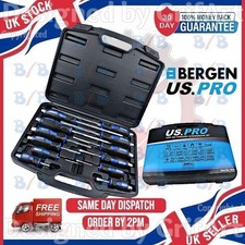 USPRO 12PC GO THROUGH MAGNETIC SCREWDRIVER SET PHILLIPS SLOTTED FLAT HEAD & CASE