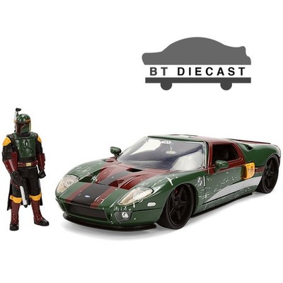 JADA STAR WARS 2005 FORD GT 1/24 with BOBA FETT FIGURE WEATHERED GREEN 36909