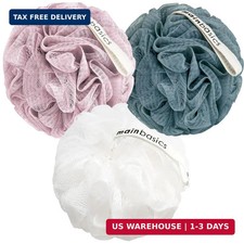 MainBasics Shower Loofah Sponge Pouf, Set of 3, Airy Blossom