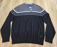 Nautica Pullover Sweater NWT Mens Sz Large, Long Sleeve, Logo, Black/Gray