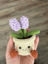 Handmade Crochet Stuffed Flower Pot Plush with Purple Flowers  Cute Face