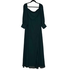 Lulus Dark Green Square Neck Long Sleeve Maxi Dress with Slit