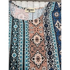 Show Me Your Mumu Womens Small Blue Peach Geometric Medallion Long Sleeve Tunic