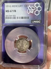 1916 Mercury $.10 Ms 67 NGC FB Superb Eye Appeal Purple Slab