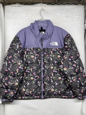 North Face 1996 Retro Nuptse Jacket Womens 3X Purple Black Floral Down Puffer