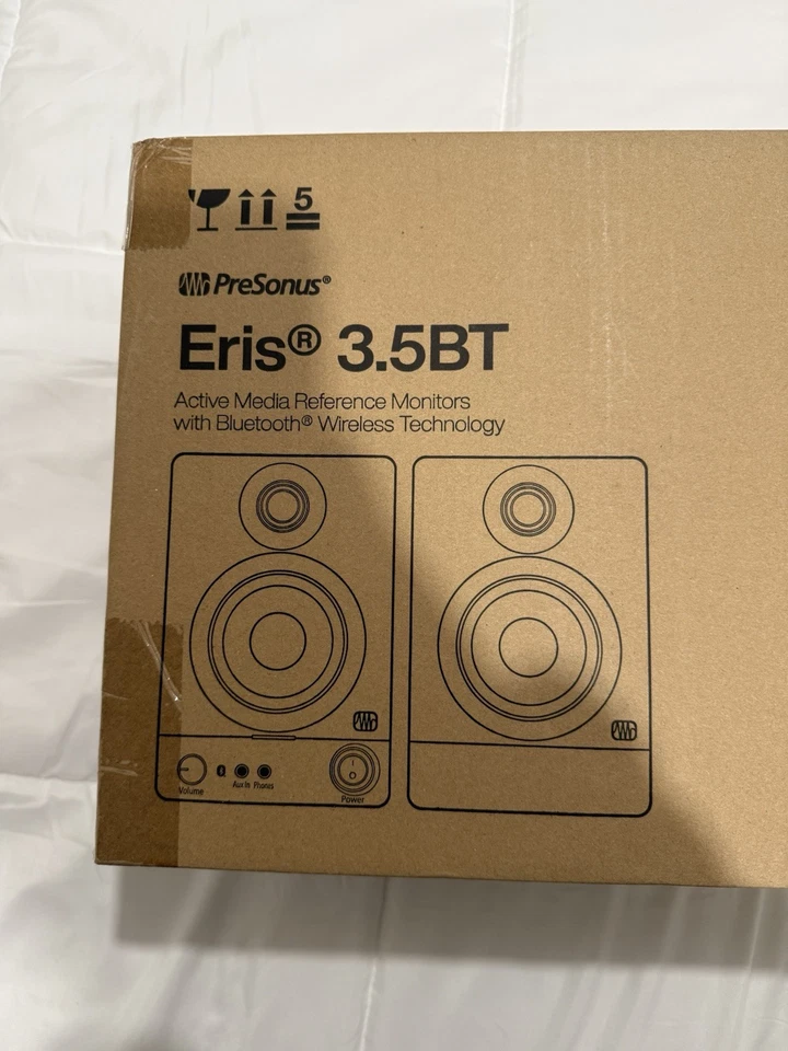 Par de altavoces Bluetooth negros para monitor de estudio PreSonus Eris 3.5 nuevos con etiquetas Foto 3 de 4