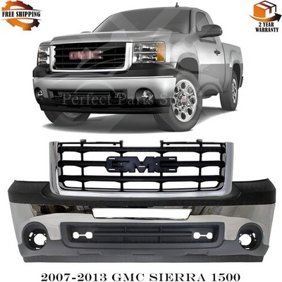 Front Bumper Chrome Kit & Grille Assembly Chrome For 2007-2013 GMC Sierra 1500