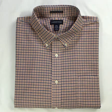 Lands End Mens Shirt 2XL Blue Orange Check Hyde Park Oxford Supima Long Sleeve