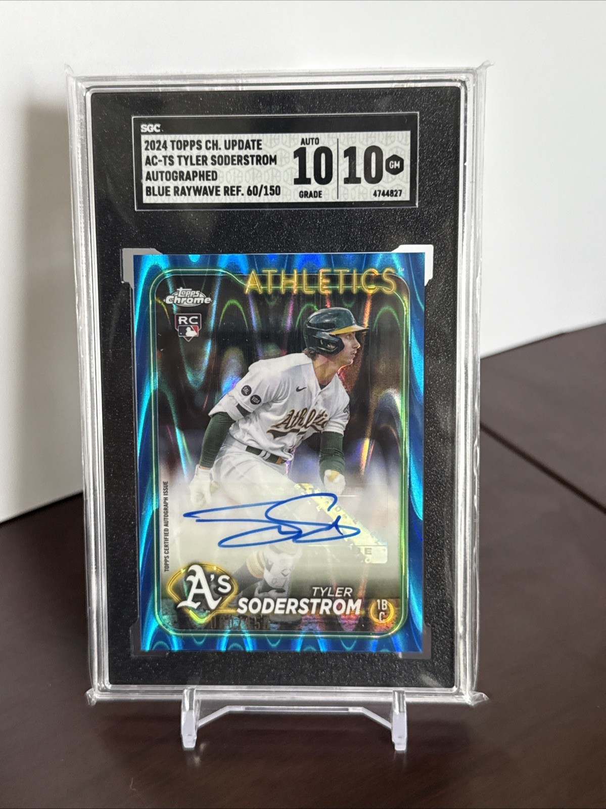 2024 Topps Chrome Update Blue RayWave 060/150 Tyler Soderstrom Rookie Auto SGC10