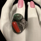 Vintage Navajo Sterling Silver Turquoise and Coral Ring Sz 9