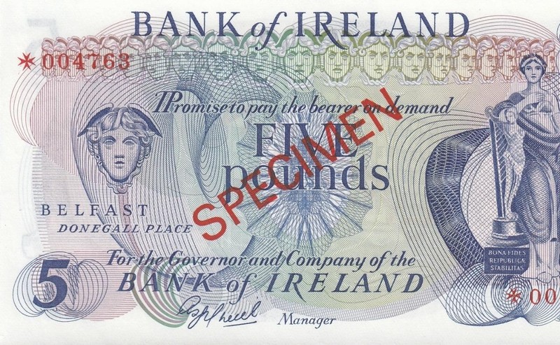 1978 BANK OF IRELAND 5 POUNDS £5 ~BELFAST~ **SPECIMEN** (( GEM UNC ))