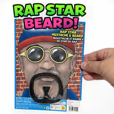 RAP STAR MUSTACHE BEARD Stick On Black Fake Facial Hair Biker Goatee Costume
