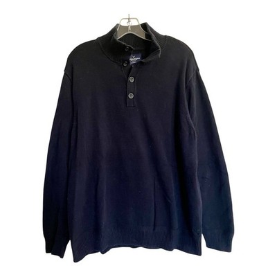 American Eagle Outfitters Sweater Mens XL Navy Blue  Knit Henley Pullover Raglan