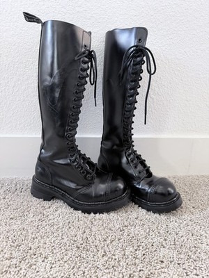 Gripfast England 20 Eye Steel Toe Black Leather Tall Boots UK 4 US Women 6