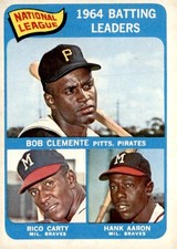 1965 Topps #2 National League 1964 Batting Leaders Bob Clemente Hank Aaron