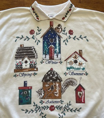 ACT III Four Seasons Birdhouse Squirrel Bird Fleece Line Granny Sweatshirt LARG?