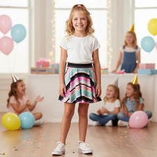 Kids Girls Multi Colored Stripe Skater Flared Skirt Age 9-10