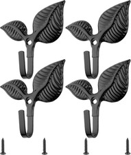 Set of 4 Vintage Leaf Wall Hooks Black Metal Coat Hooks Heavy Duty Decorative Ir