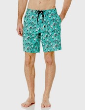 Amazon Essentials Men  s Board Shorts Swim Trunks XXL Turquoise Green Leaf NWT