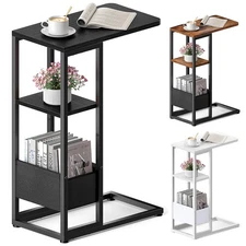 C Shaped End Table, Small Side Table for Couch with Storage bag for Living Room