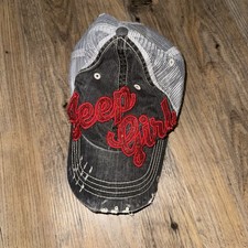 Grey Distressed Trucker Hat With Red Glitter  Jeep girl  Patch And Rhinestone